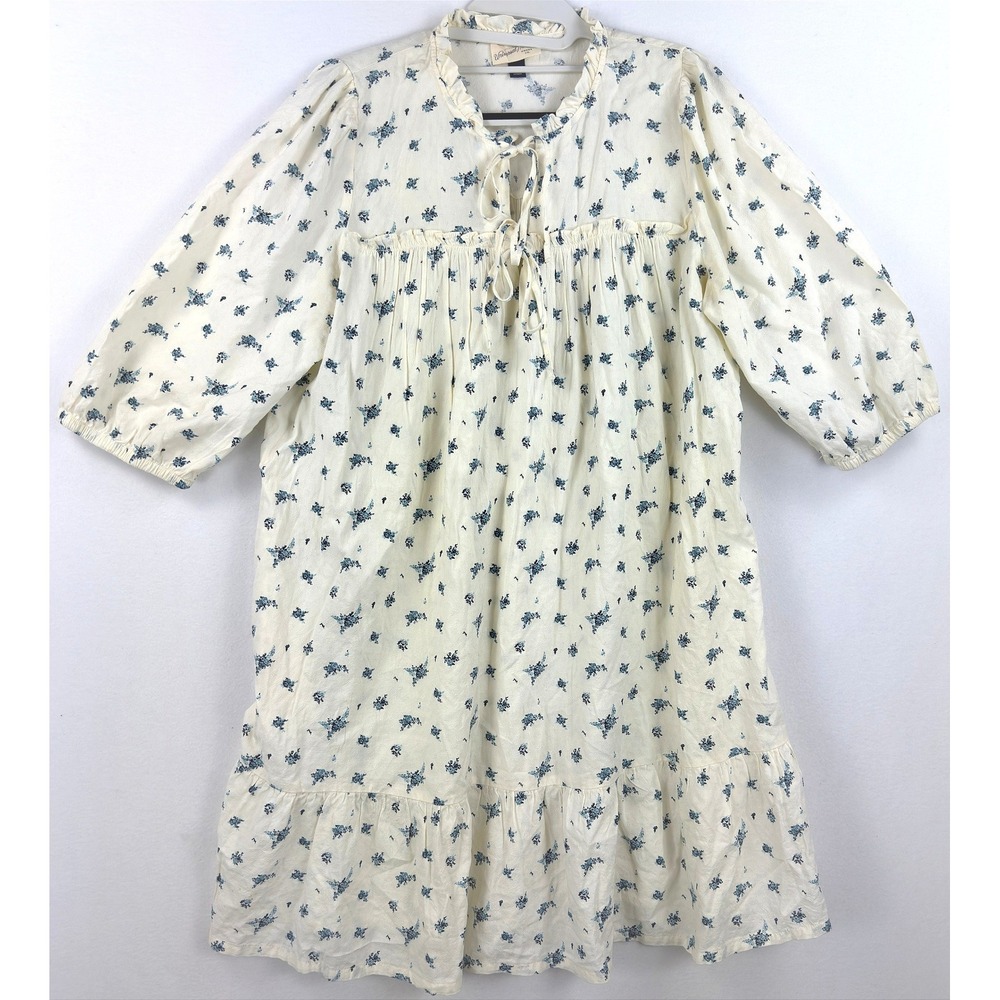 Universal Thread Floral Babydoll Dress Womens Large Cream Blue Cotton Rayon